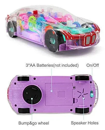 Transparent Electric Toy Car with Lights, Music & Universal Gear